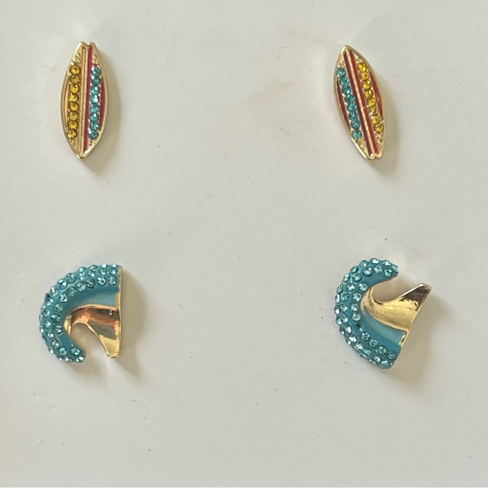 BaubleBar Surfboard and Wave Gold Tone Plate Earring Set (2 Pairs)